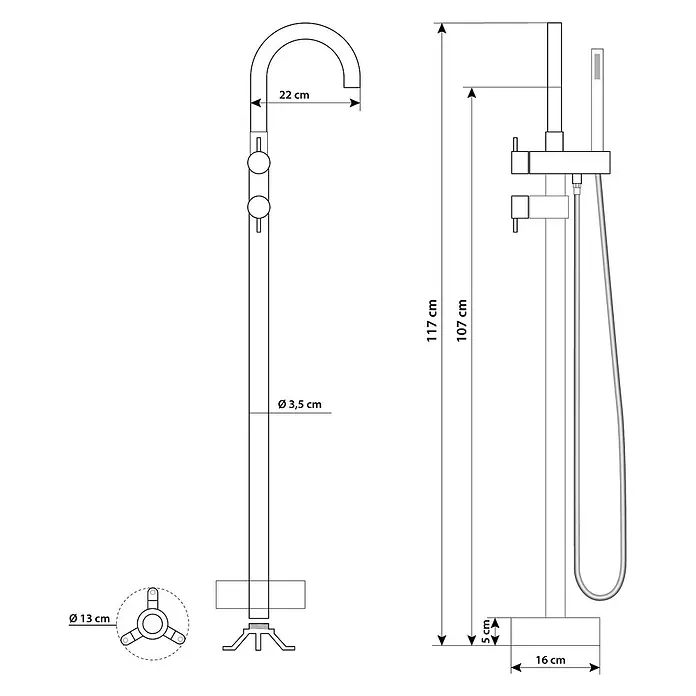 AcquaVapore Freistehende Badewanne Fertigdusche F03-180-AF04 - L x B: 180 x 80 cm, Acryl, Weiß - Freistehende Badewannenarmatur mit Bogenauslauf und Handbrause.