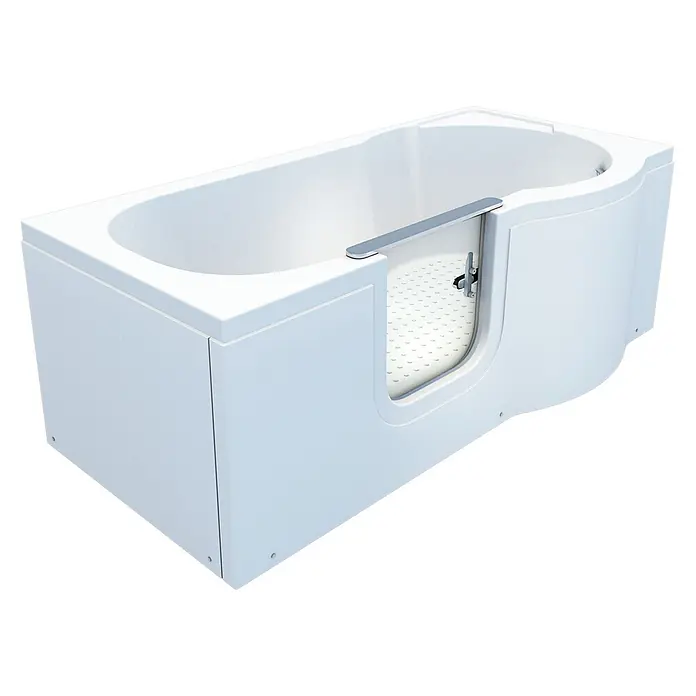 AcquaVapore Badewanne Fertigdusche S12-L - 170 x 85 cm, Acryl, Weiß - Weiße begehbare Badewanne mit transparenter Tür und rutschfester strukturierter Oberfläche für einfachen Zugang.
