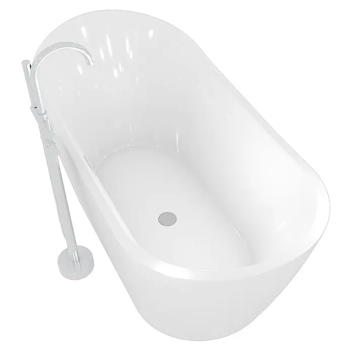 AcquaVapore Freistehende Badewanne Fertigdusche F03-180-AF04 - L x B: 180 x 80 cm, Acryl, Weiß - Weiße freistehende Badewanne mit gebogenem, bodenstehendem Chromhahn.