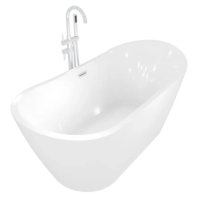 AcquaVapore Freistehende Badewanne Fertigdusche F03-180-AF04 - L x B: 180 x 80 cm, Acryl, Weiß - Weiße freistehende Badewanne mit bodenstehender Chrom-Armatur.