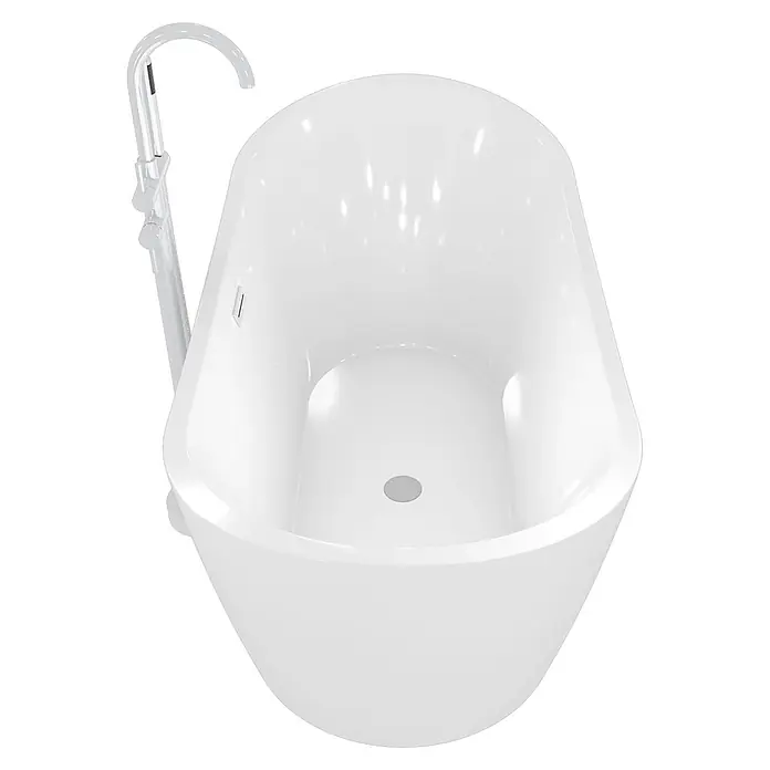 AcquaVapore Freistehende Badewanne Fertigdusche F03-180-AF04 - L x B: 180 x 80 cm, Acryl, Weiß - Weiße freistehende Badewanne mit bodenstehendem Wasserhahn.