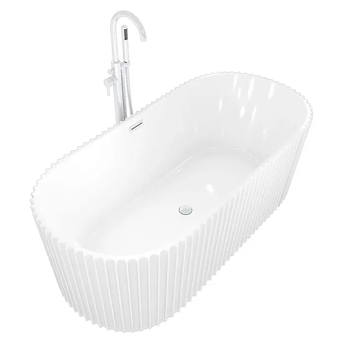 AcquaVapore Freistehende Badewanne Fertigdusche F08-170-AF02 - L x B: 170 x 80 cm, Acryl, Weiß - Weiße freistehende Badewanne mit geriffelter Außenseite und verchromter Standarmatur mit Handbrause.