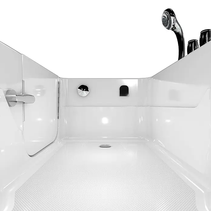 AcquaVapore Badewanne Fertigdusche S17-TH-R - 75 x 150 cm, Acryl, Weiß - Weißes Einstiegsbadewannen-Interieur mit rutschfestem Boden, Chromgriff und Brause.