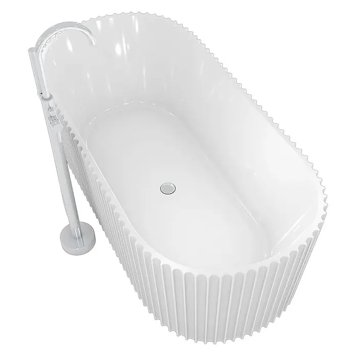 AcquaVapore Freistehende Badewanne Fertigdusche F08-170-AF02 - L x B: 170 x 80 cm, Acryl, Weiß - Weiße freistehende Badewanne mit Rillenmuster und integrierter Standarmatur.