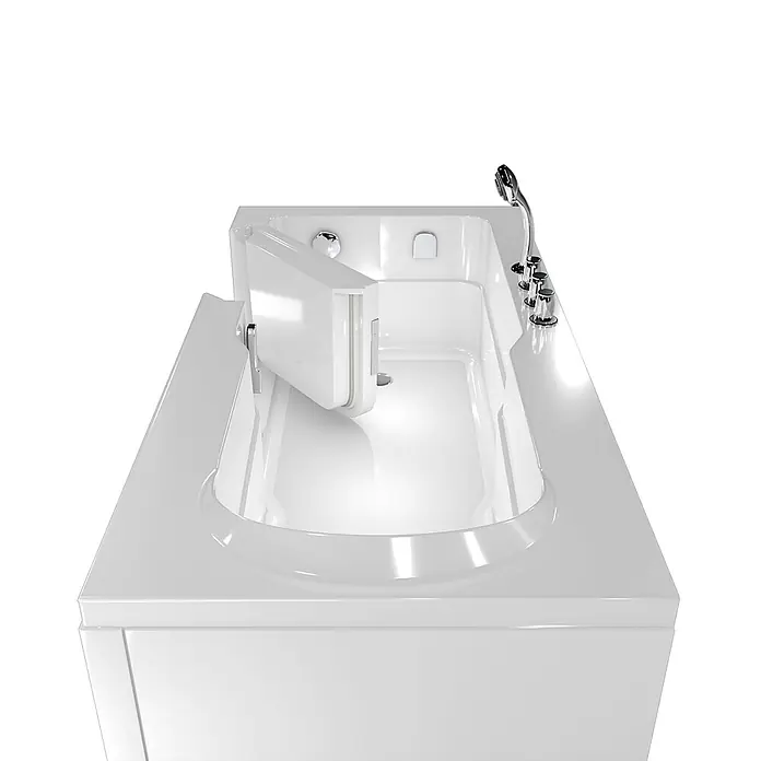 AcquaVapore Badewanne Fertigdusche S17-TH-R - 75 x 150 cm, Acryl, Weiß - Weiße begehbare Badewanne mit offener Tür und Chromarmaturen für Barrierefreiheit.
