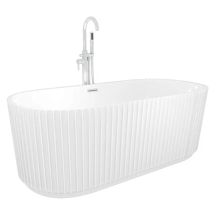 AcquaVapore Freistehende Badewanne Fertigdusche F08-170-AF02 - L x B: 170 x 80 cm, Acryl, Weiß - Weiße freistehende Badewanne mit geriffelter Außenseite und verchromter Standarmatur mit Handbrause.