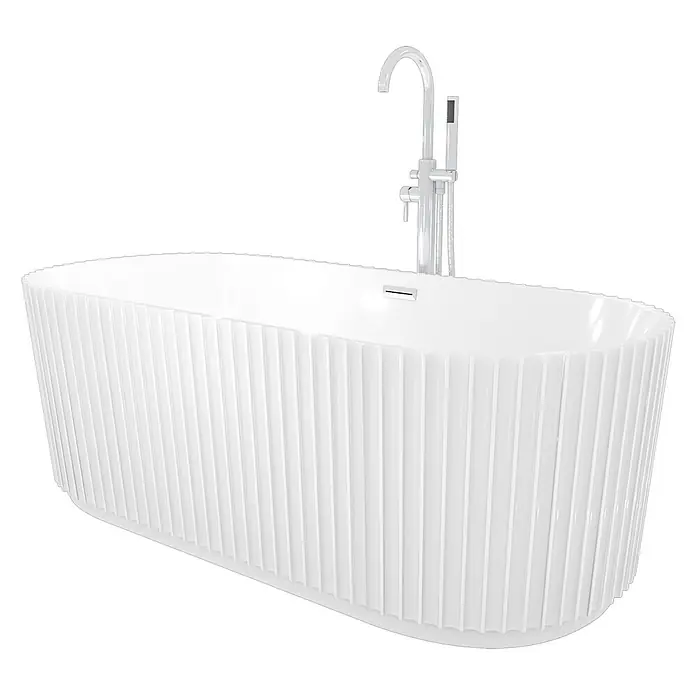 AcquaVapore Freistehende Badewanne Fertigdusche F08-170-AF02 - L x B: 170 x 80 cm, Acryl, Weiß - Weiße freistehende Badewanne mit geriffelter Außenseite und einem verchromten Standarmatur mit Handbrause.