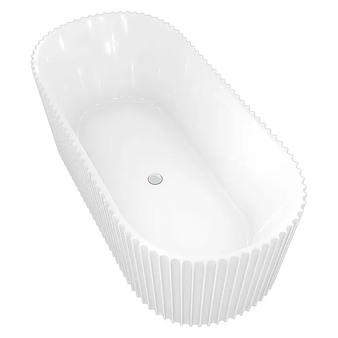 AcquaVapore Freistehende Badewanne Fertigdusche F08-170 - L x B: 170 x 80 cm, Acryl, Weiß - Weiße ovale Badewanne mit geriffelter Außenseite und sichtbarem Abfluss.