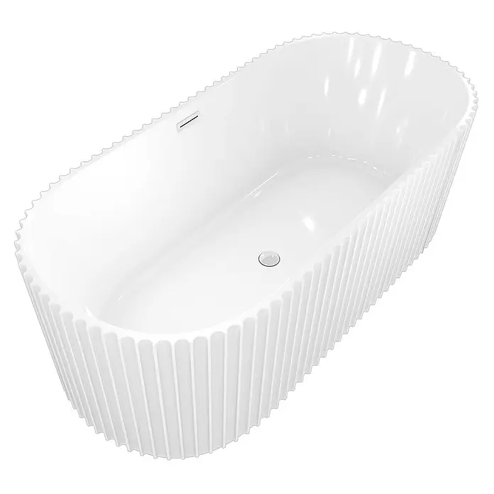 AcquaVapore Freistehende Badewanne Fertigdusche F08-170 - L x B: 170 x 80 cm, Acryl, Weiß - Weißer ovaler freistehender Badewanne mit geriffelter Außenseite, integriertem Überlauf und Abfluss.