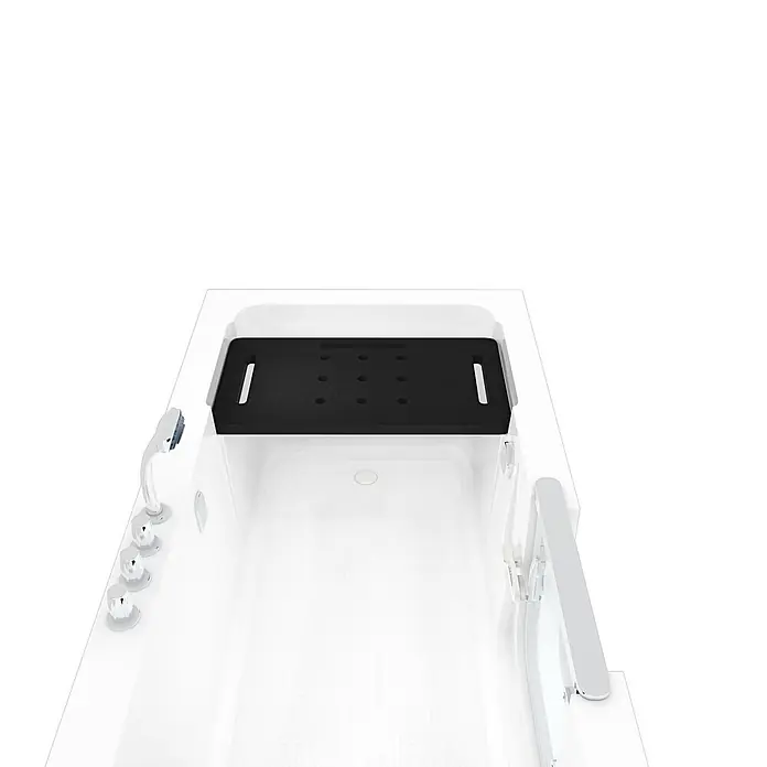 AcquaVapore Badewanne Fertigdusche S15-TH-L -  - Weiße Badewanne mit abnehmbarem schwarzem Anti-Rutsch-Badewannensitz, Chromarmatur und Handbrause für sicheres Baden.