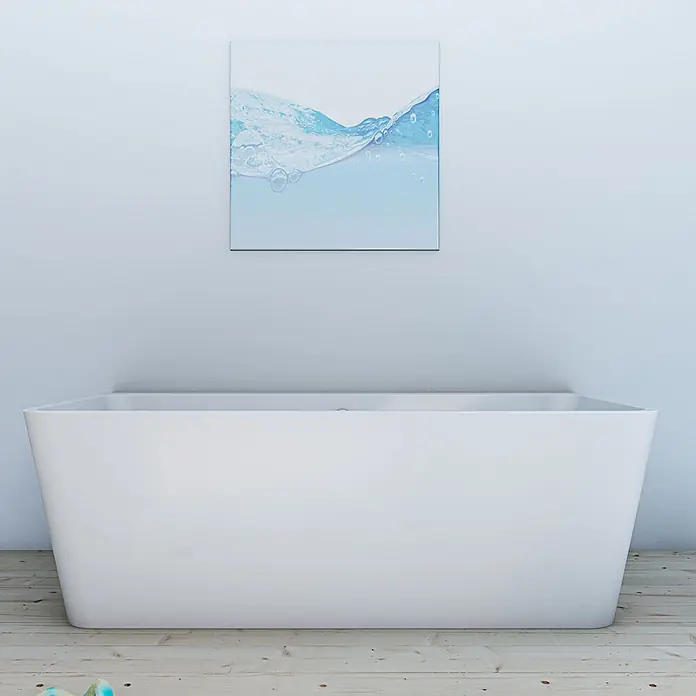 AcquaVapore Freistehende Badewanne Fertigdusche F05-170-B - L x B: 170 x 80 cm, Acryl, Weiß - Weiße freistehende Badewanne in einem modernen Badezimmer mit hellem Holzfußboden.