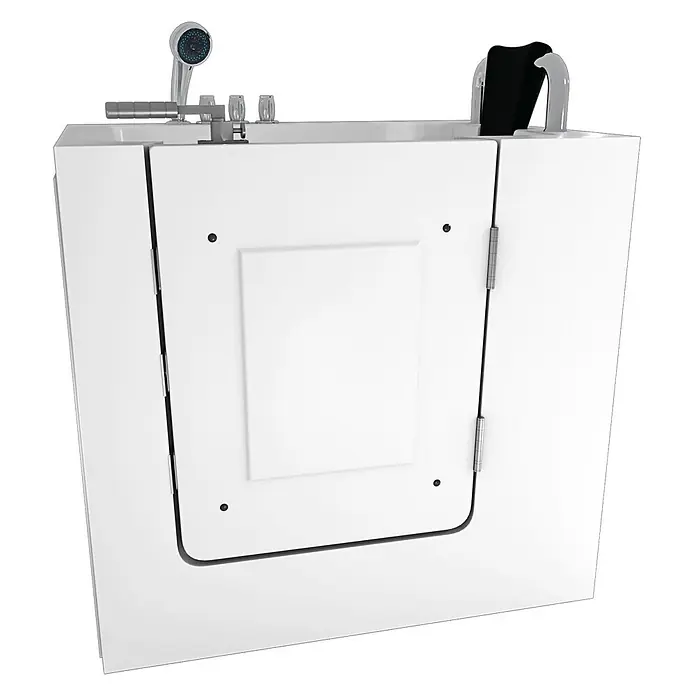 AcquaVapore Badewanne Fertigdusche S02-TH-C-R - 100 x 78 cm, Acryl, Weiß - Weiße barrierefreie Badewanne mit Seitentür, integrierter Handbrause und Bedienelementen.