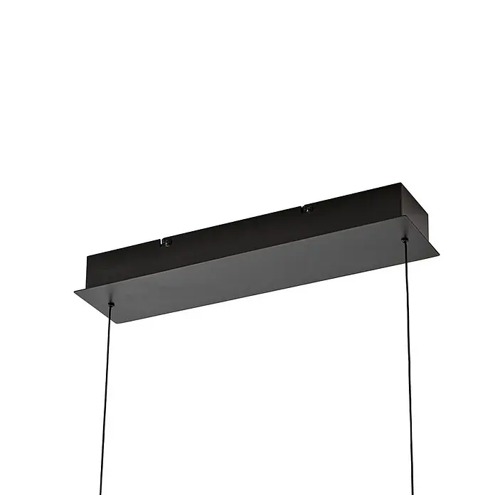 Lucande Pendelleuchte Emara - L x B x H: 115 x 10 x 5 cm, Holz dunkel, eiche dunkel, Schwarz, weiß - Schwarze, rechteckige Metall-Deckenrosette mit zwei hängenden Kabeln für eine Pendelleuchte.