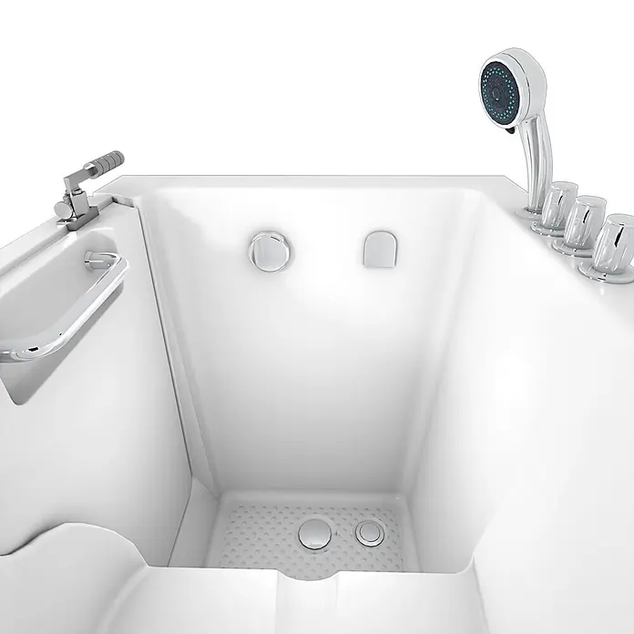 AcquaVapore Badewanne Fertigdusche S02-TH-C-R - 100 x 78 cm, Acryl, Weiß - Weißer begehbarer Badewanne mit Chromarmaturen, integriertem Haltegriff, Handbrause und rutschfestem Boden.