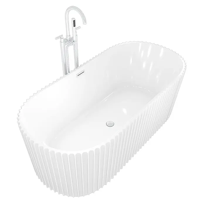 AcquaVapore Freistehende Badewanne Fertigdusche F08-170-AF03 - L x B: 170 x 80 cm, Acryl, Weiß - Weiße freistehende Badewanne mit geriffelter Außenseite und verchromter Standarmatur.
