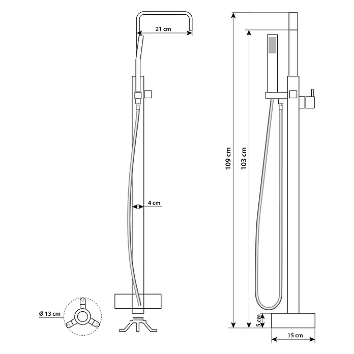 AcquaVapore Freistehende Badewanne Fertigdusche F01-170-AF05 - L x B: 170 x 80 cm, Acryl, Weiß - Freistehende metallische Badewannenarmatur mit Handbrause, modernem, schlankem Design und detaillierten Maßen.