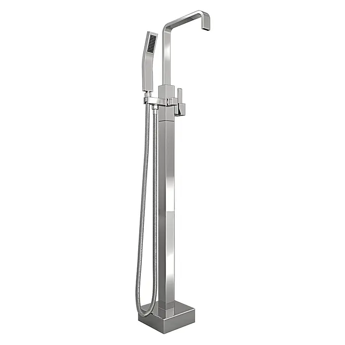 AcquaVapore Freistehende Badewanne Fertigdusche F01-170-AF05 - L x B: 170 x 80 cm, Acryl, Weiß - Moderner Stand-Badewannenarmatur aus gebürstetem Nickel mit quadratischem Auslauf und integrierter Handbrause an flexiblem Schlauch.