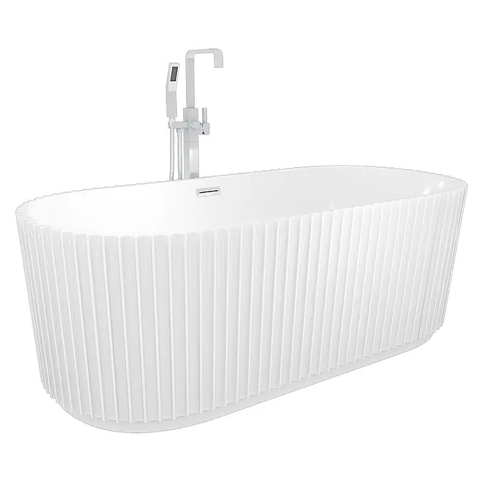 AcquaVapore Freistehende Badewanne Fertigdusche F08-170-AF05 - L x B: 170 x 80 cm, Acryl, Weiß - Weiße freistehende Badewanne mit gerippter Außenseite, Chrom-Standarmatur und Handbrause.