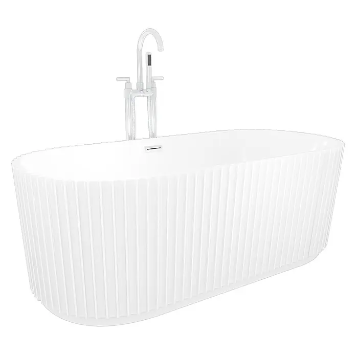 AcquaVapore Freistehende Badewanne Fertigdusche F08-170-AF03 - L x B: 170 x 80 cm, Acryl, Weiß - Weiße freistehende Badewanne mit geriffelter Außenfläche und Chrom-Standarmatur.