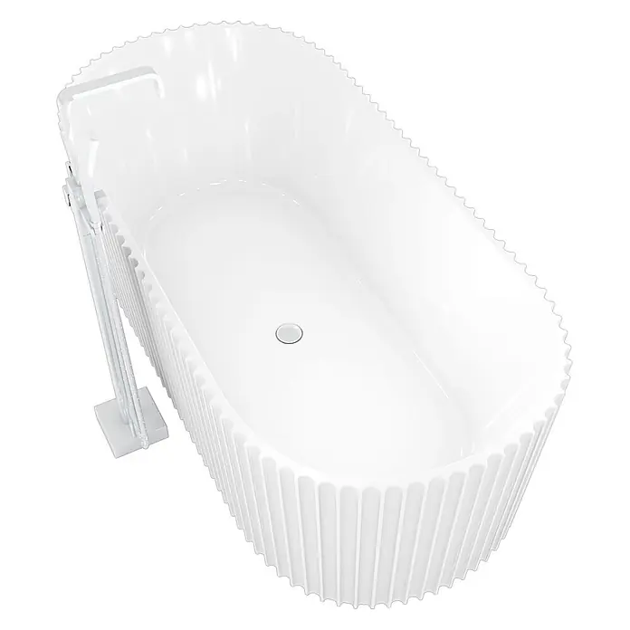 AcquaVapore Freistehende Badewanne Fertigdusche F08-170-AF05 - L x B: 170 x 80 cm, Acryl, Weiß - Weiße freistehende Badewanne mit geriffelter Außenseite und bodenstehender Armatur.