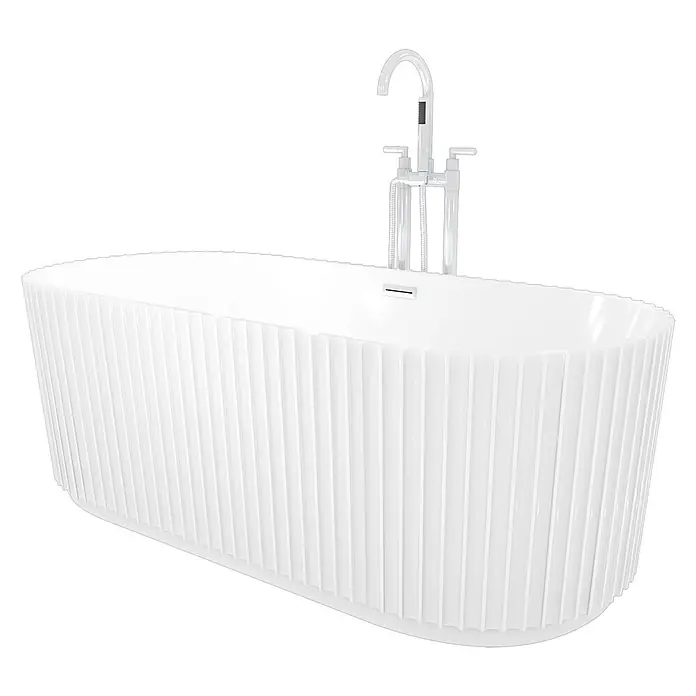 AcquaVapore Freistehende Badewanne Fertigdusche F08-170-AF03 - L x B: 170 x 80 cm, Acryl, Weiß - Weiße freistehende Badewanne mit geriffelter Außenseite und bodenstehendem Chrom-Wasserhahn.