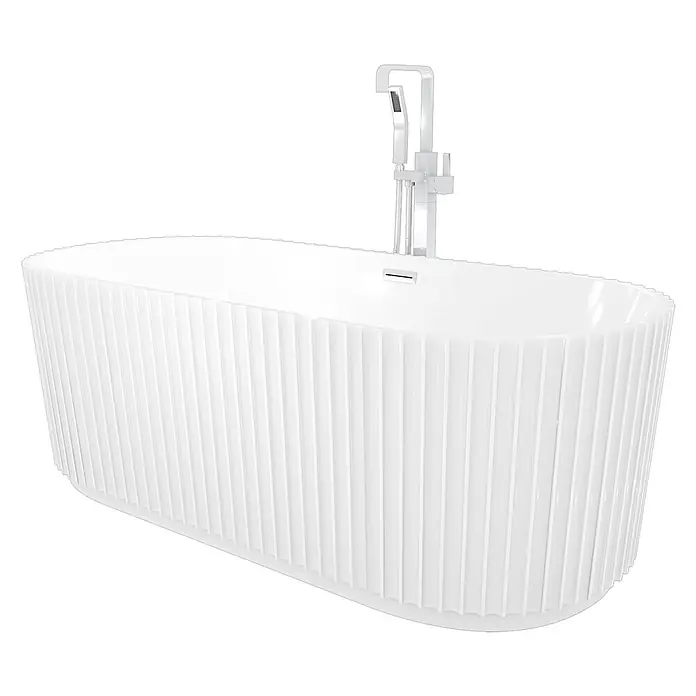 AcquaVapore Freistehende Badewanne Fertigdusche F08-170-AF05 - L x B: 170 x 80 cm, Acryl, Weiß - Weiße freistehende Badewanne mit geriffelter Außenfläche und Standarmatur.