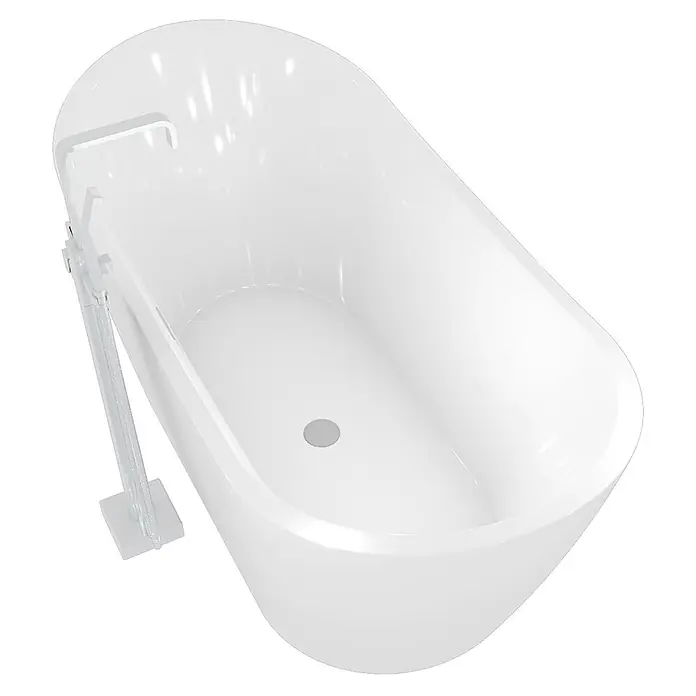 AcquaVapore Freistehende Badewanne Fertigdusche F03-180-AF05 - L x B: 180 x 80 cm, Acryl, Weiß - Weiße freistehende Badewanne mit bodenmontierter Chromarmatur.