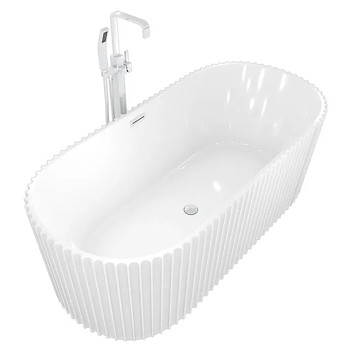 AcquaVapore Freistehende Badewanne Fertigdusche F08-170-AF05 - L x B: 170 x 80 cm, Acryl, Weiß - Weiße, geriffelte freistehende Badewanne mit integrierter Chromarmatur und Handbrause.