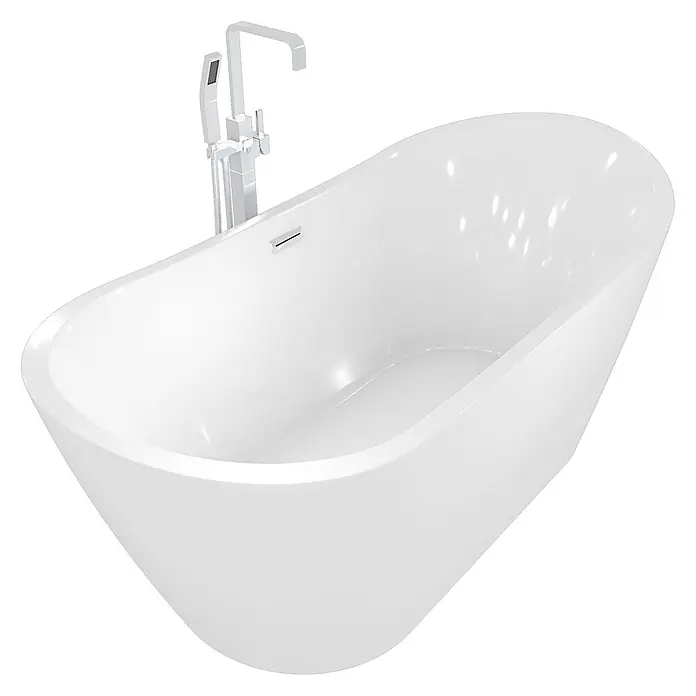 AcquaVapore Freistehende Badewanne Fertigdusche F03-180-AF05 - L x B: 180 x 80 cm, Acryl, Weiß - Weiße freistehende Badewanne mit eleganter Chrom-Standarmatur und Handbrause.