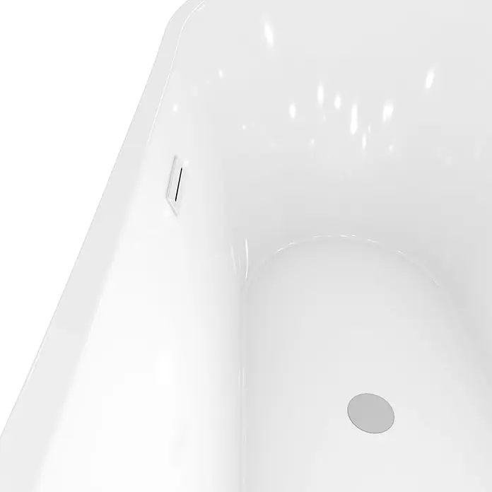 AcquaVapore Freistehende Badewanne Fertigdusche F03-180 - L x B: 180 x 80 cm, Acryl, Weiß - Weißes Badewannen-Interieur mit rundem Abfluss und rechteckigem Überlauf.