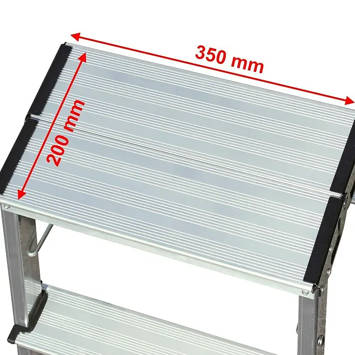 Krause Klapptritt Treppy - Anzahl Tritte: 4 Stk., Arbeitshöhe: 2,45 m, Belastbarkeit: 150 kg, Aluminium - Aluminium-Trittstufe mit den Maßen 350 mm Länge und 200 mm Breite, ideal für den vielseitigen Einsatz im Haushalt.