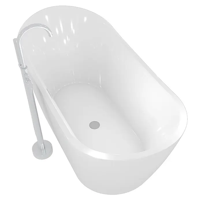 AcquaVapore Freistehende Badewanne Fertigdusche F03-180-AF02 - L x B: 180 x 80 cm, Acryl, Weiß - Weiße freistehende Badewanne mit chromfarbener Standarmatur.