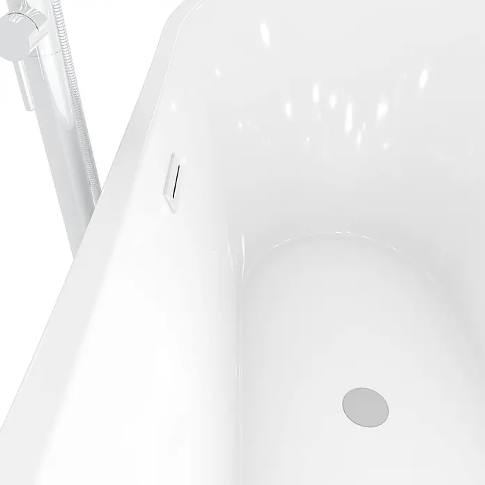 AcquaVapore Freistehende Badewanne Fertigdusche F03-180-AF02 - L x B: 180 x 80 cm, Acryl, Weiß - Weiße, glänzende Badewannen-Innenseite mit Abfluss, Überlauf und Duschgarnitur.