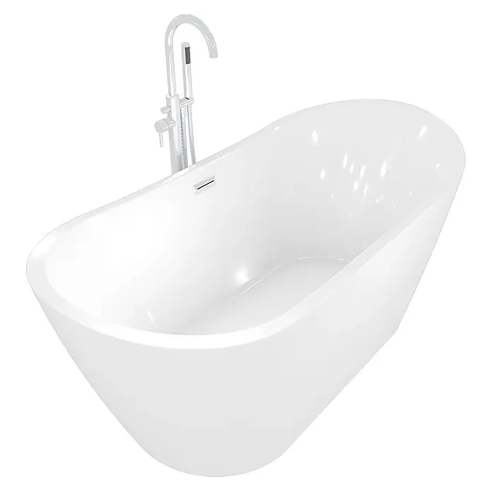 AcquaVapore Freistehende Badewanne Fertigdusche F03-180-AF02 - L x B: 180 x 80 cm, Acryl, Weiß - Weiße freistehende Badewanne mit verchromtem Standmischer.