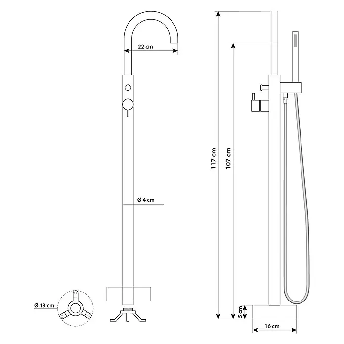 AcquaVapore Freistehende Badewanne Fertigdusche F08-170-AF02 - L x B: 170 x 80 cm, Acryl, Weiß - Freistehende Badewannenarmatur mit gebogenem Auslauf, Handbrause und Bedienelementen. Maßangaben enthalten.