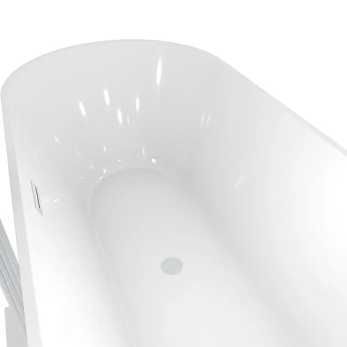 AcquaVapore Freistehende Badewanne Fertigdusche F01-170-AF05 - L x B: 170 x 80 cm, Acryl, Weiß - Weißes, glänzendes Badewanneninterieur mit silbernem Abfluss und integriertem Überlaufschlitz.