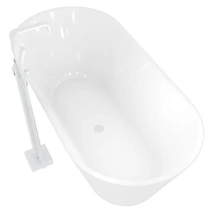 AcquaVapore Freistehende Badewanne Fertigdusche F01-170-AF05 - L x B: 170 x 80 cm, Acryl, Weiß - Weiße freistehende ovale Badewanne mit bodenstehender Armatur.