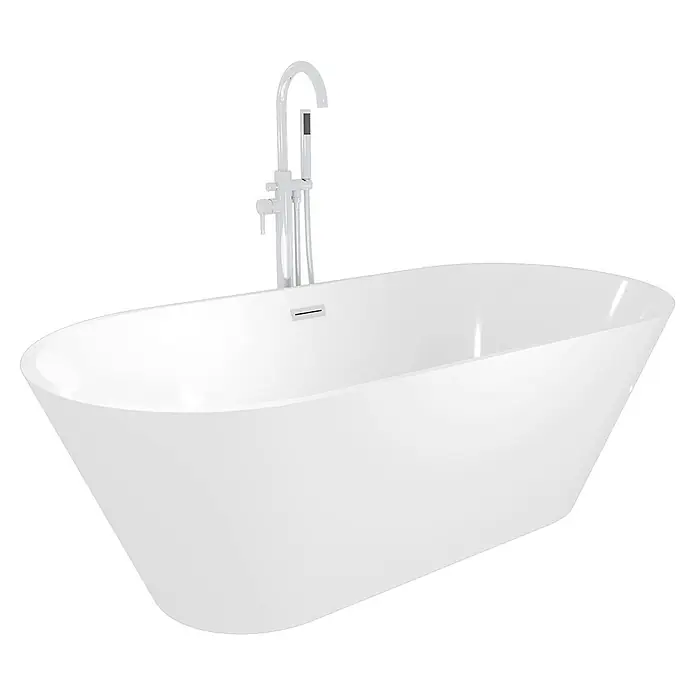AcquaVapore Freistehende Badewanne Fertigdusche F01-170-AF02 - L x B: 170 x 80 cm, Acryl, Weiß - Weiße freistehende Badewanne mit verchromter Standarmatur und Handbrause.