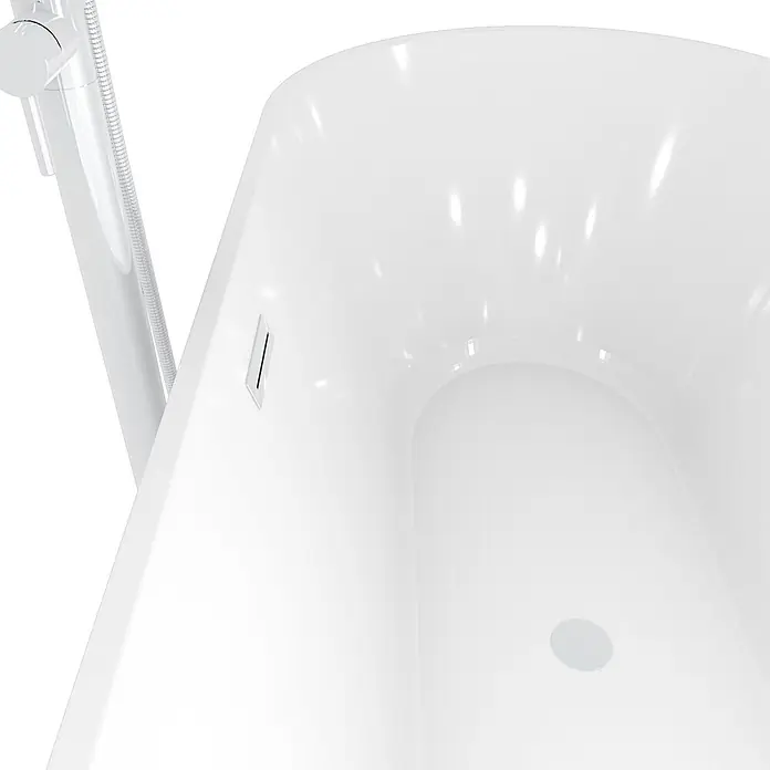 AcquaVapore Freistehende Badewanne Fertigdusche F01-170-AF02 - L x B: 170 x 80 cm, Acryl, Weiß - Weiße Badewanne mit glänzender Oberfläche, Überlauf, Bodenablauf und Duschschlauch.