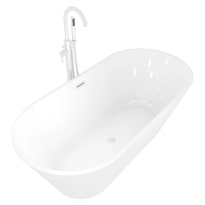 AcquaVapore Freistehende Badewanne Fertigdusche F01-170-AF02 - L x B: 170 x 80 cm, Acryl, Weiß - Weiße freistehende Badewanne mit bodenstehender Armatur und Handbrause.