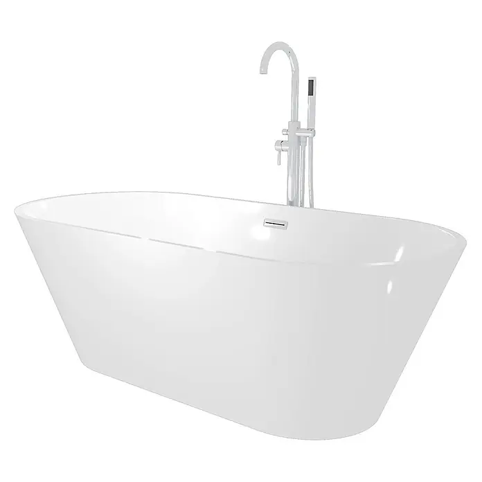 AcquaVapore Freistehende Badewanne Fertigdusche F01-170-AF02 - L x B: 170 x 80 cm, Acryl, Weiß - Weiße freistehende Badewanne mit chromfarbener Standarmatur und Handbrause.