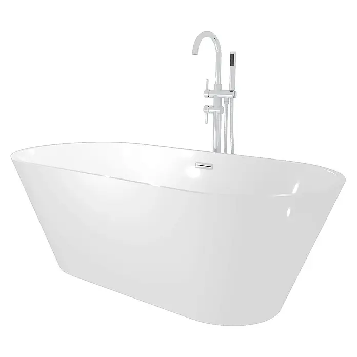 AcquaVapore Freistehende Badewanne Fertigdusche F01-170-AF04 - L x B: 170 x 80 cm, Acryl, Weiß - Weiße freistehende Badewanne mit verchromter Bodenarmatur und Handbrause.