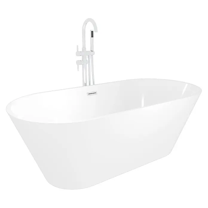 AcquaVapore Freistehende Badewanne Fertigdusche F01-170-AF04 - L x B: 170 x 80 cm, Acryl, Weiß - Weiße freistehende Badewanne mit chromfarbener Standarmatur.
