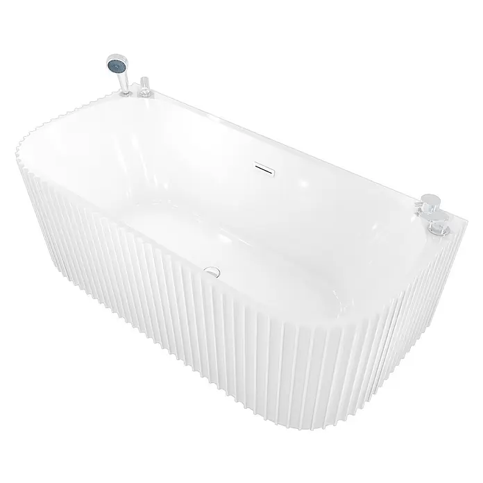 AcquaVapore Freistehende Badewanne Fertigdusche F07-170-K - L x B: 170 x 80 cm, Acryl, Weiß - Weiße freistehende Badewanne mit geriffelter Außenseite, integrierter Chrom-Handbrause und Armaturen.