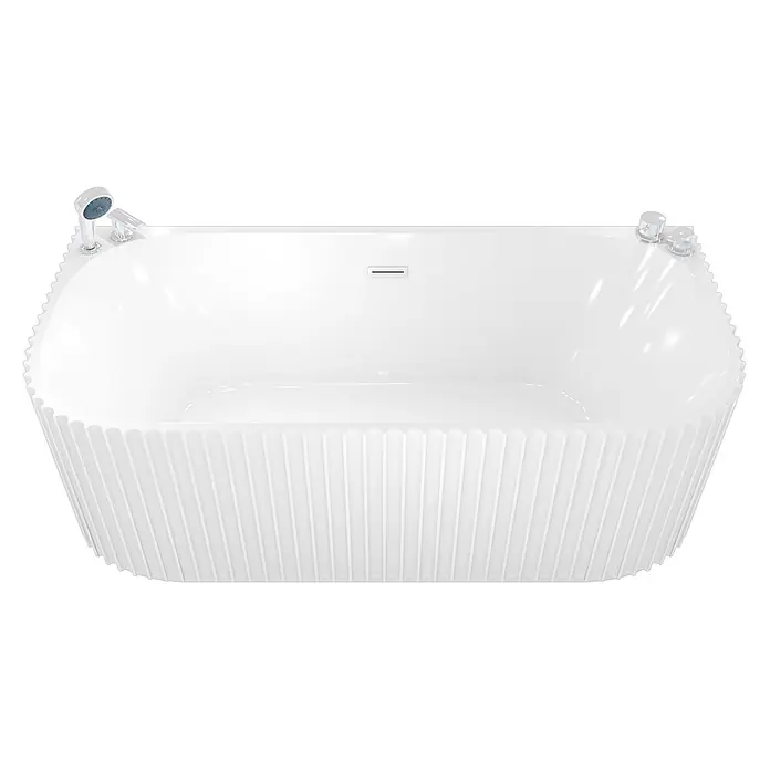 AcquaVapore Freistehende Badewanne Fertigdusche F07-170-K - L x B: 170 x 80 cm, Acryl, Weiß - Weiße freistehende Badewanne mit gerippter Außenseite, integrierter Handbrause, Armatur, Drehknöpfen und Überlauf.