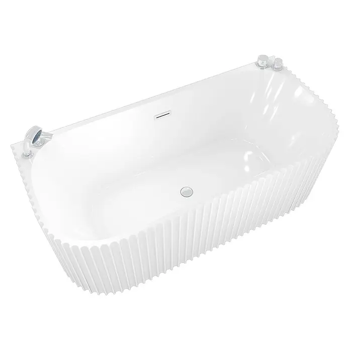 AcquaVapore Freistehende Badewanne Fertigdusche F07-170-K - L x B: 170 x 80 cm, Acryl, Weiß - Weiße Badewanne mit geriffelter Außenseite, integrierter Handbrause, zwei Armaturen und zentralem Abfluss.