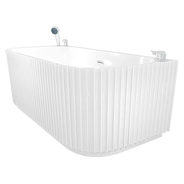 AcquaVapore Freistehende Badewanne Fertigdusche F07-170-K - L x B: 170 x 80 cm, Acryl, Weiß - Weiße freistehende Badewanne mit geriffelter Außenseite, integrierter Duschbrause und Armatur.