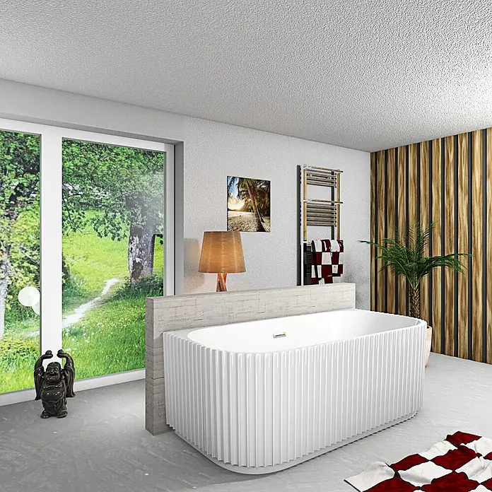 AcquaVapore Freistehende Badewanne Fertigdusche F07-170-B - L x B: 170 x 80 cm, Acryl, Weiß - Weiße, geriffelte, freistehende Badewanne in einem modernen Badezimmer.