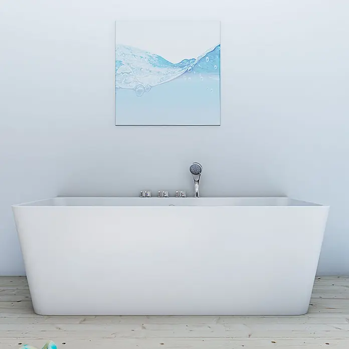 AcquaVapore Freistehende Badewanne Fertigdusche F05-170-K - L x B: 170 x 80 cm, Acryl, Weiß - Weiße freistehende Badewanne mit Duschkopf und Bedienknöpfen in einem modernen Badezimmer.