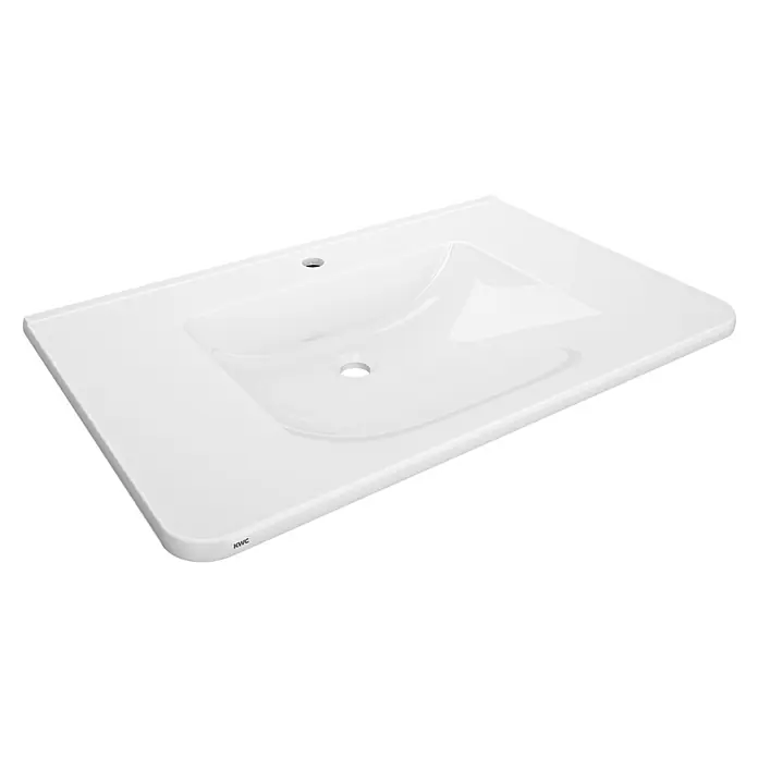 KWC Waschtisch KWC AR Einzelwaschtisch, MEDCARE, MIRANIT, 850x150x550 mm, weiß, Hahnloch - 18 x 105 cm, Hahnloch: Mitte, Ohne Überlauf, Alpinweiß - Weißes Keramik-Waschbecken mit integriertem Becken, Hahnloch und Überlauf.